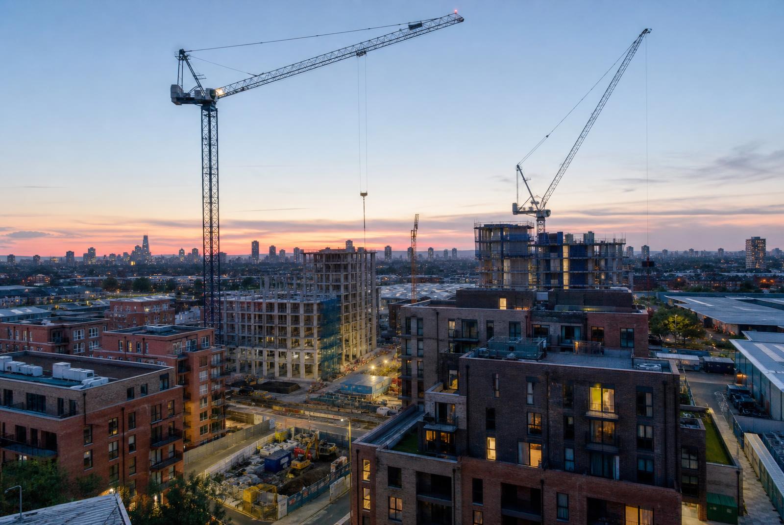 Large UK residential and commercial regeneration scheme with tower crane